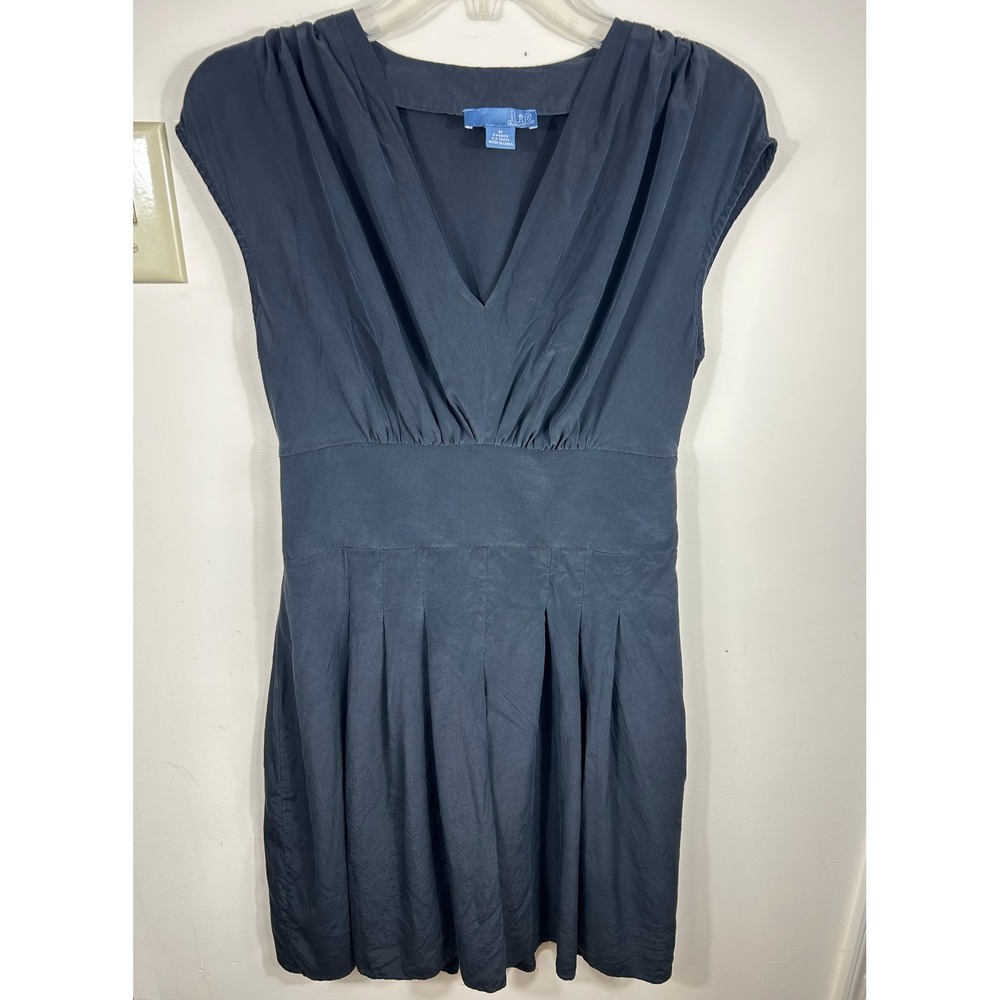 Anthropologie Lil Dress Silk M‎ Black Y2K Style V Neck Pleated Holiday Party
